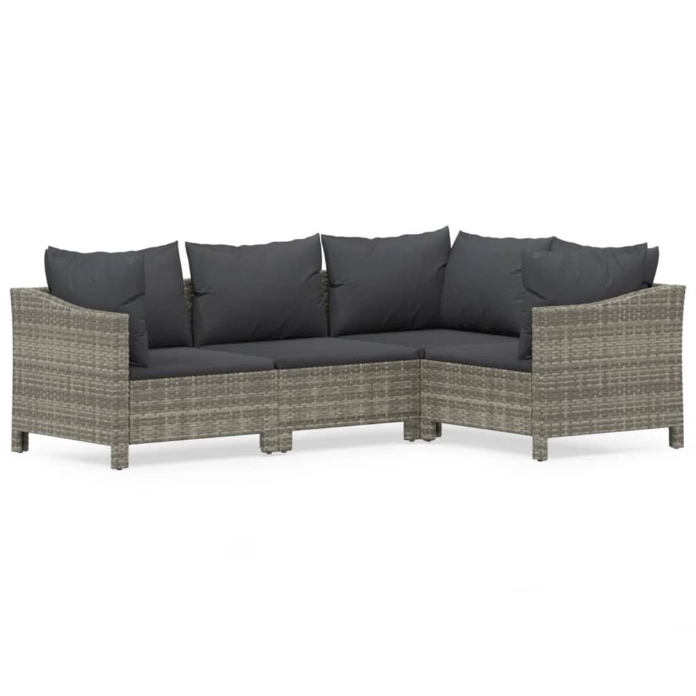 Salon de jardin 4 pcs avec coussins gris résine tressée