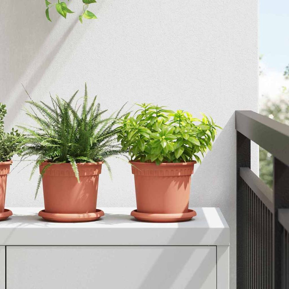 Lot de 6 pots de fleurs plastique intérieur extérieur drainage efficace ø15x12cm rouge
