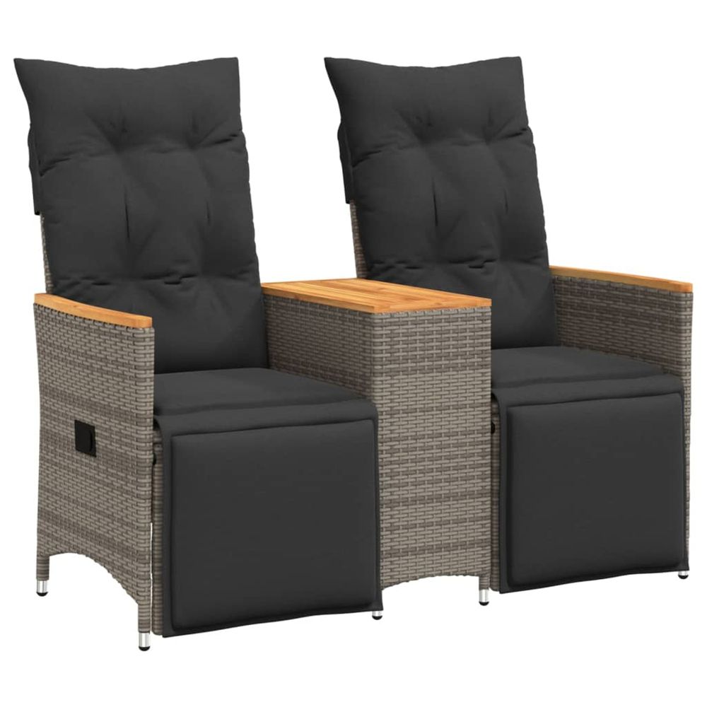Canapé de jardin inclinable 2 places avec table gris poly rotin