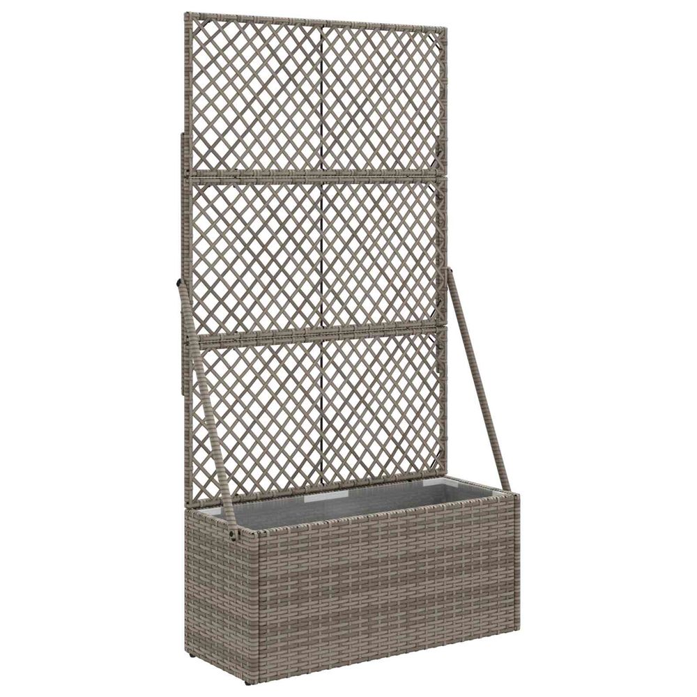 Bac à fleurs avec treillis gris 70 x 30 x 135 cm polyrotin