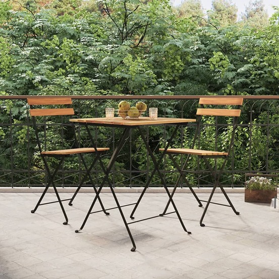 Ensemble de bistro pliable 3 pcs bois de teck massif et acier