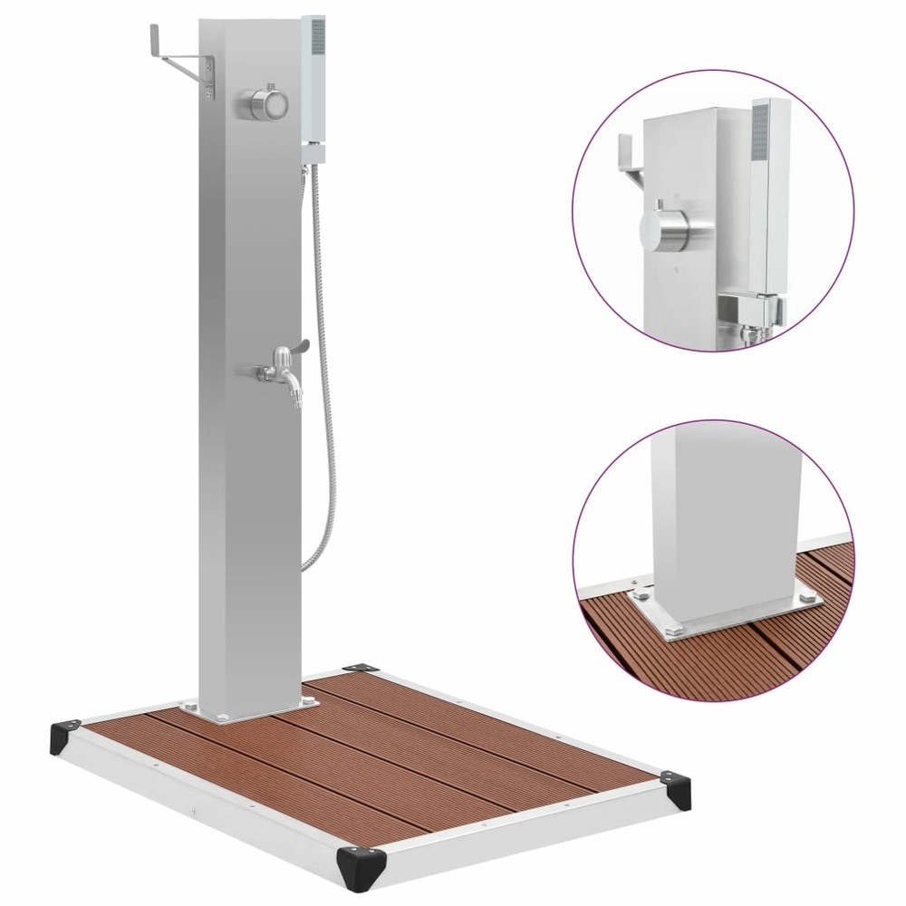 Douche d'extérieur avec receveur de douche wpc acier inoxydable