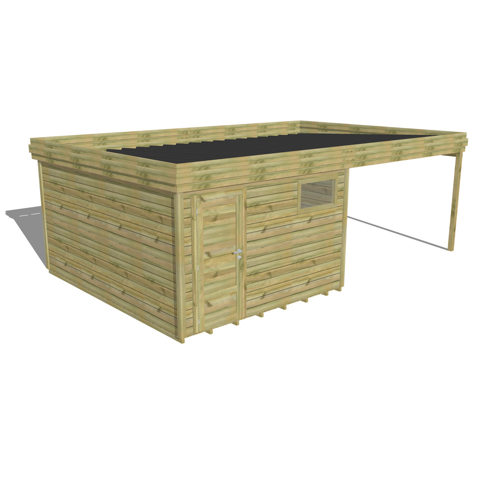 Abri de jardin bois pin traité autoclave 27mm - 6,94x4,34m / 30m2 - bac acier - plancher bois