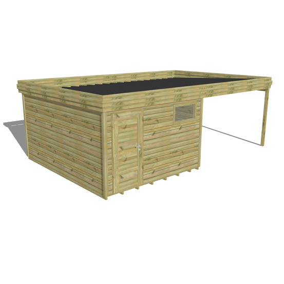 Abri de jardin bois pin traité autoclave 27mm - 6,94x4,34m / 30m2 - bac acier - plancher bois