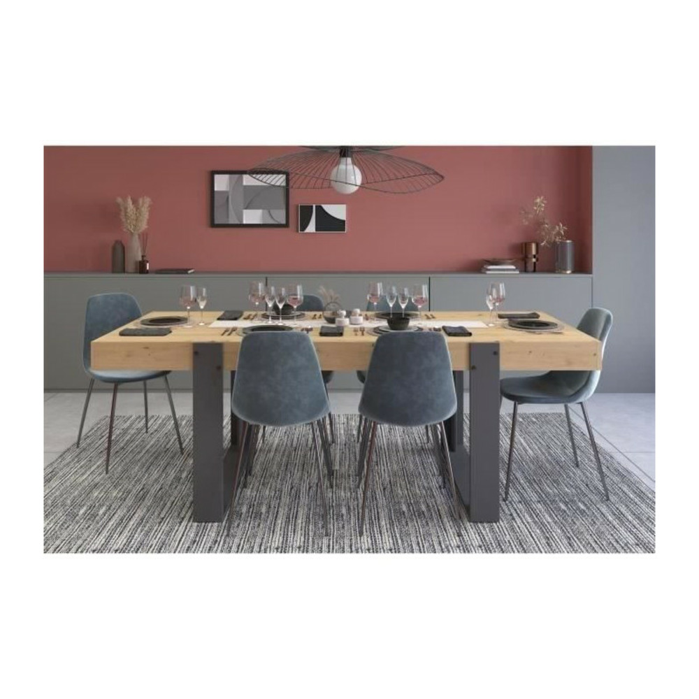 Table a manger - decor chene artisan et gris ombre - l 223,9 x p 93 x h 78,6 cm - loft
