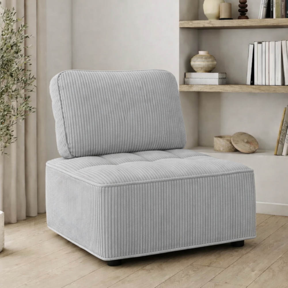 Module de canapé et fauteuil alfie en velours côtelé gris clair