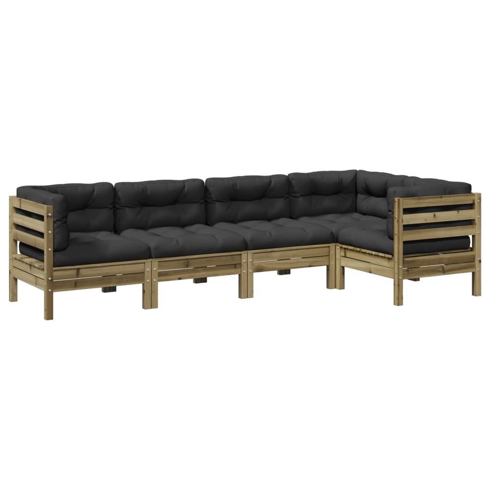 Salon de jardin 5 pcs avec coussins bois de pin imprégné