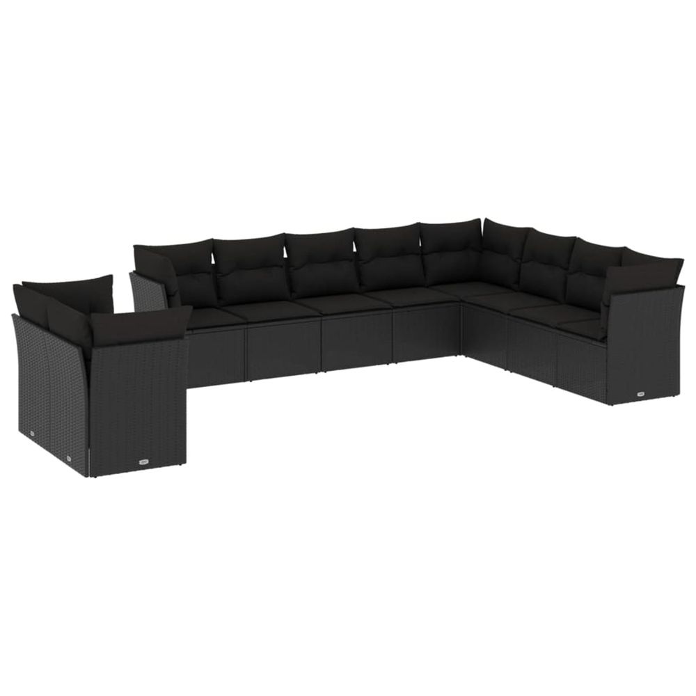 Salon de jardin 10 pcs avec coussins noir résine tressée
