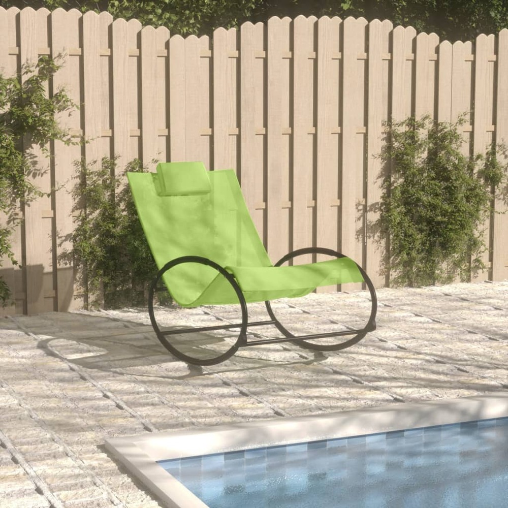 Chaise longue avec oreiller acier et textilène vert