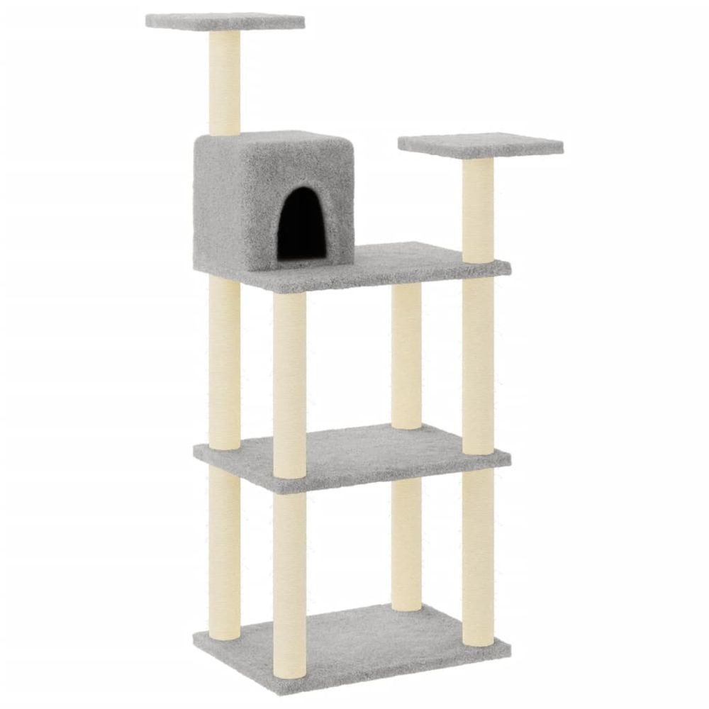 Arbre à chat meuble tour grimper jouet grattage grattoir escalade plateforme avec griffoirs en sisal clair 118,5 cm gris 02_0