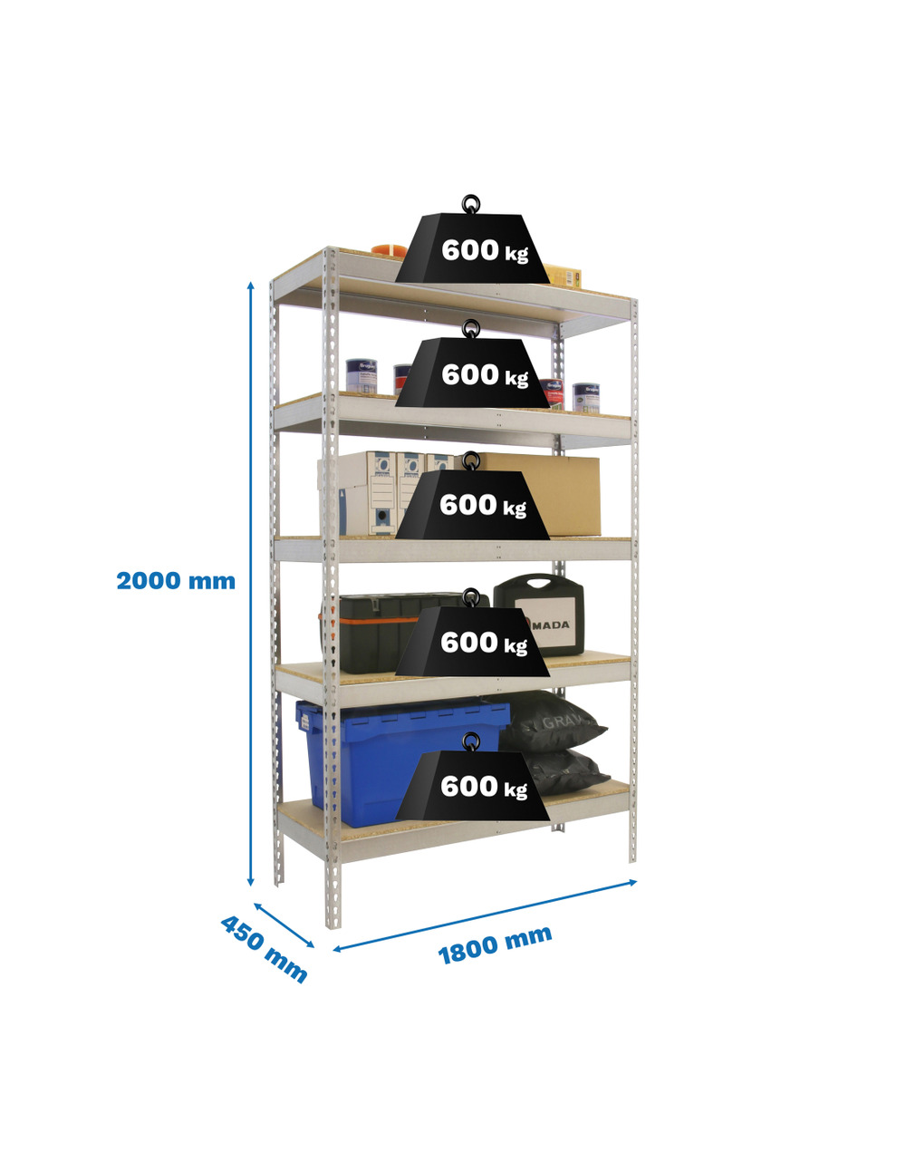 Etagère sans vis simonforte 1804-5 chipboard galva/bois galva/bois 2000x1800x450 - simonrack