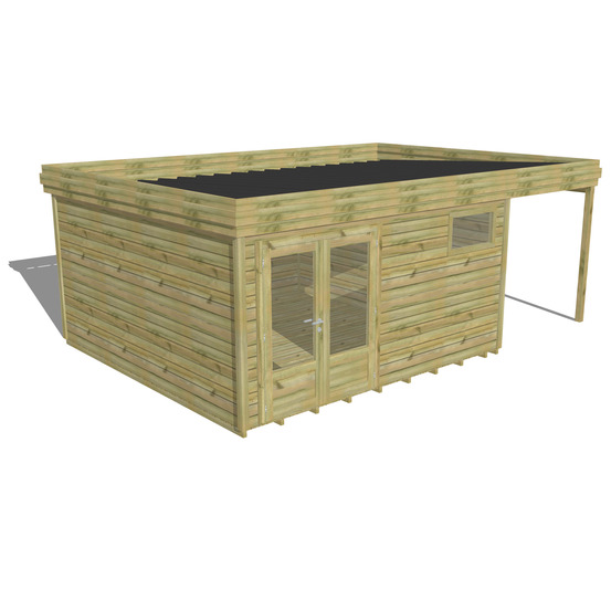 Abri de jardin bois pin traité autoclave 27mm - 6,34x4,34m / 28m2 - bac acier - plancher bois