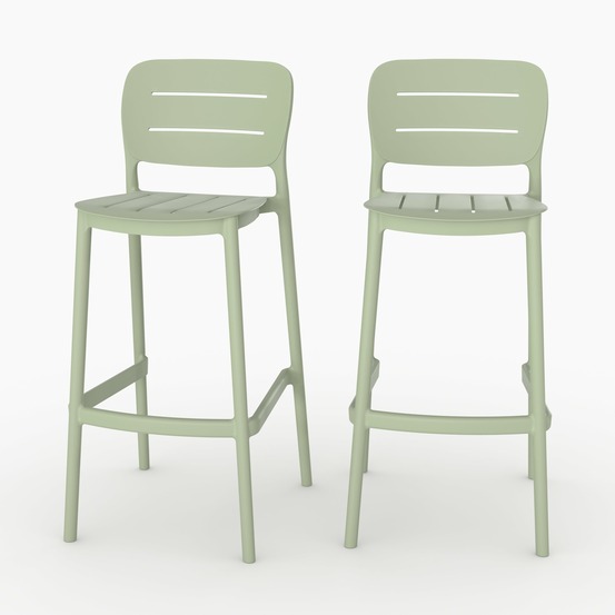 Lola-lot de 2 chaises de bar de jardin 75 cm en plastique vert pastel