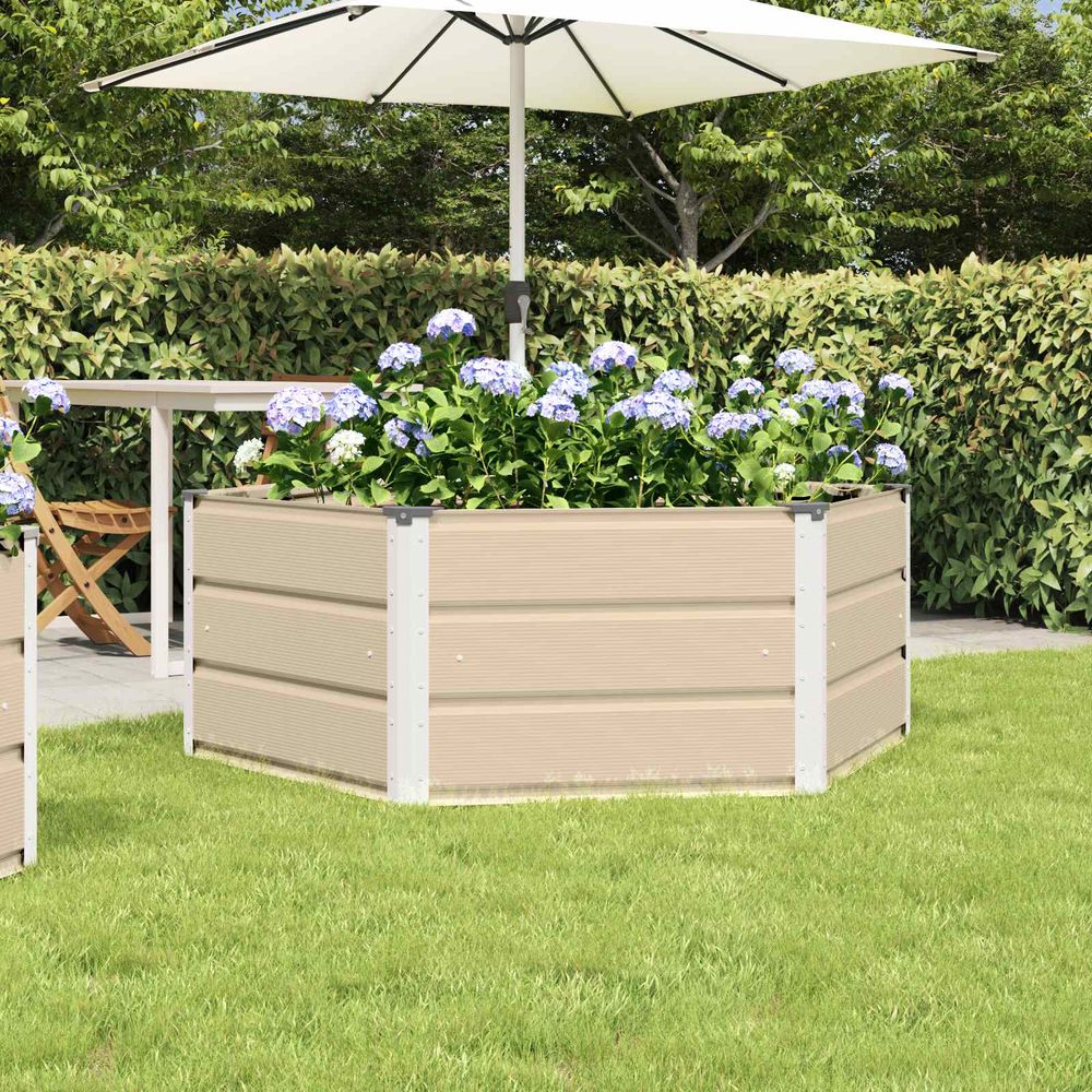 Jardinière hexagonale acier pour jardin terrasse pot de fleurs design 129x129x45 cm ivoire