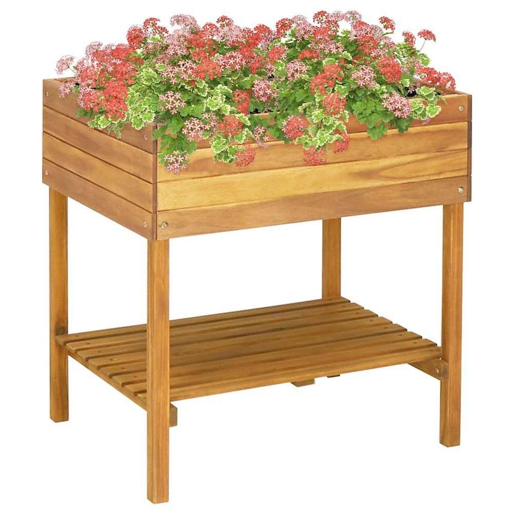 Jardinière sur pieds bois d'acacia avec étagère pour balcon 78,5x58,5x78,5 cm