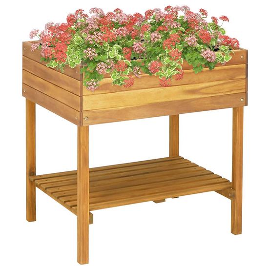 Jardinière sur pieds bois d'acacia avec étagère pour balcon 78,5x58,5x78,5 cm