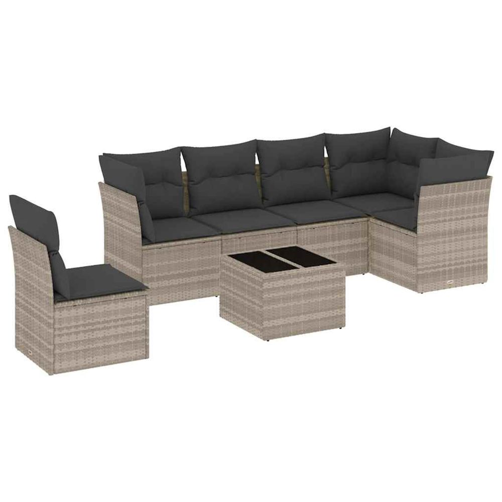 Salon de jardin avec coussins 7 pcs gris clair résine tressée