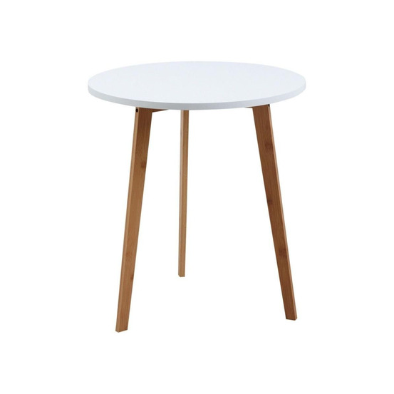 Table d'appoint ronde en bois et mdf laqué blanc