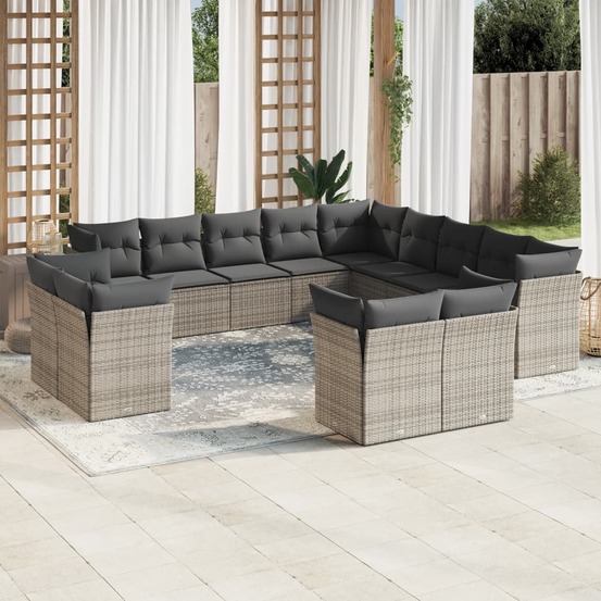 Salon de jardin avec coussins 13 pcs gris résine tressée