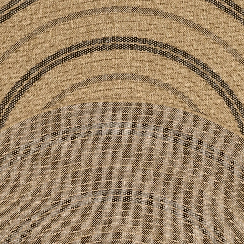Tapis rond d'extérieur ø160cm tissé kilim beige et noir jute art 5