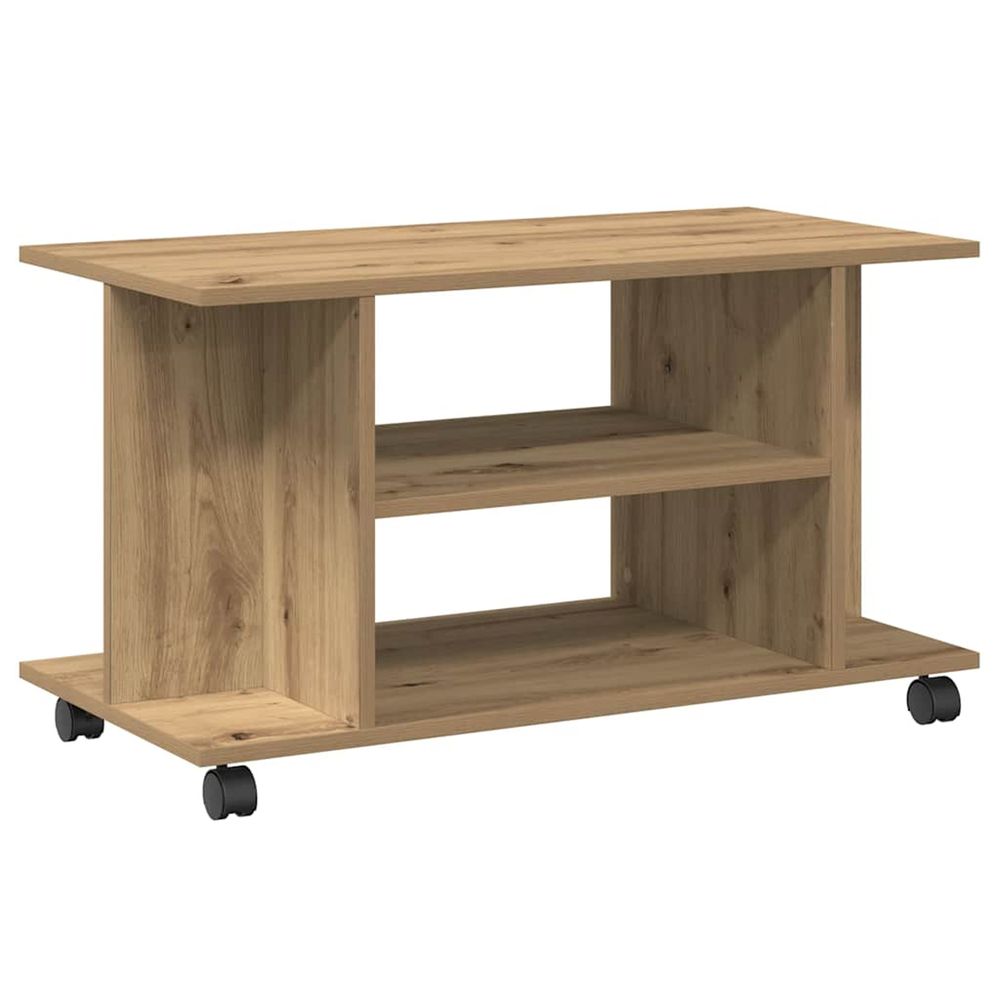 Meuble tv roulettes chêne artisanal 80x40x45 cm bois ingénierie