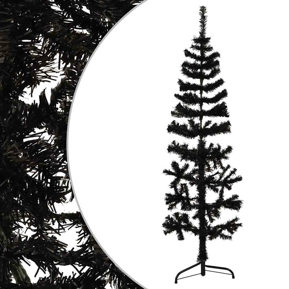 Demi sapin de noël artificiel mince avec support noir 120 cm