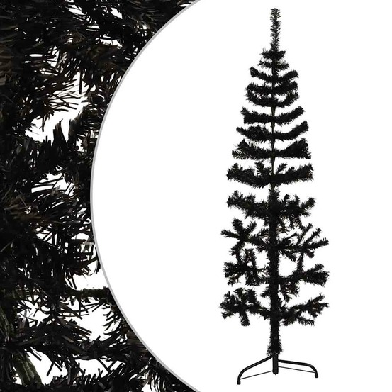 Demi sapin de noël artificiel mince avec support noir 120 cm