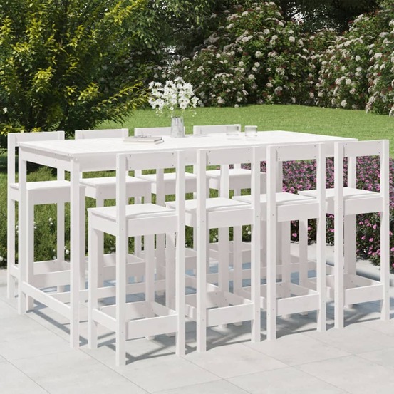Ensemble de bar de jardin 9 pcs blanc bois de pin massif