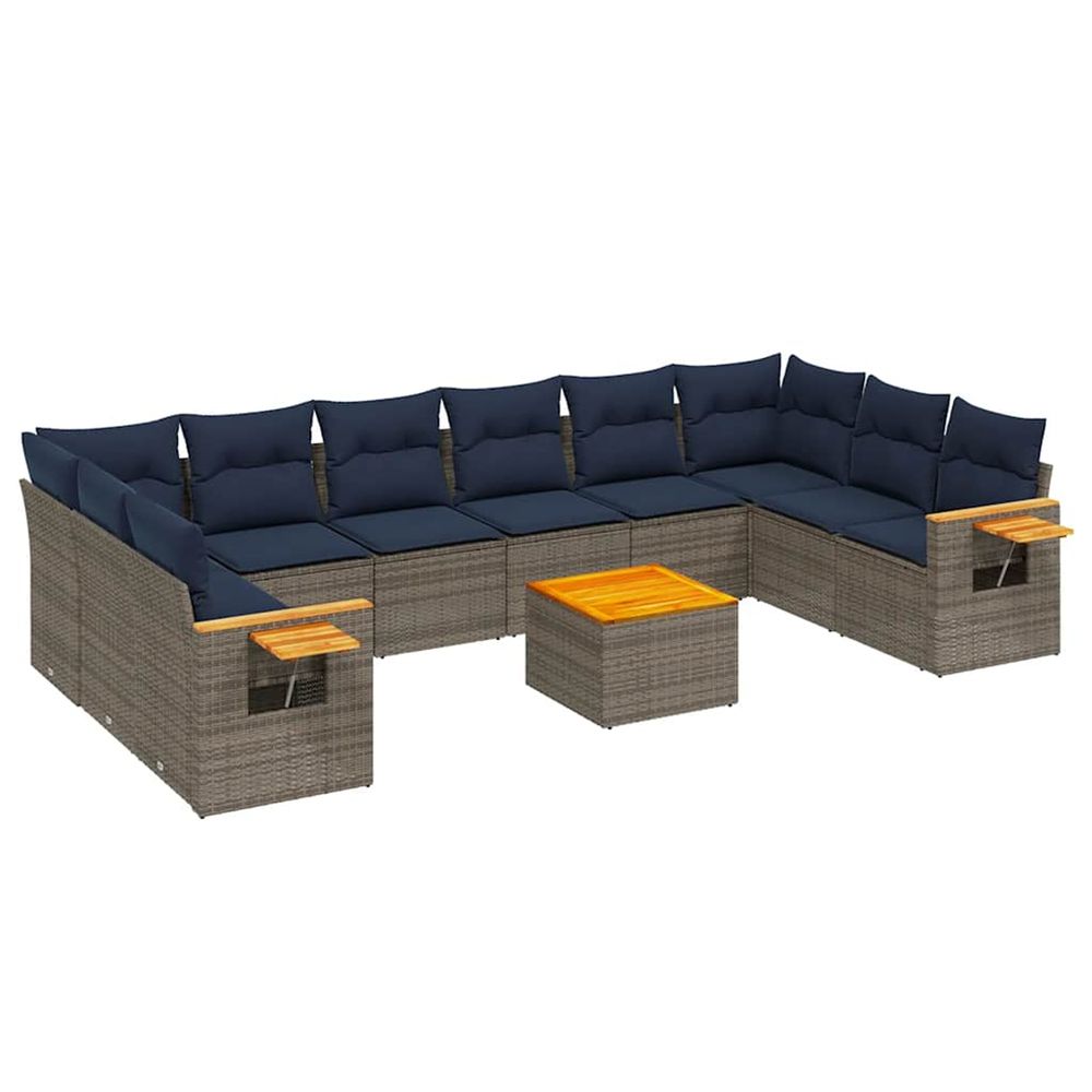 Salon de jardin 11 pcs avec coussins gris résine tressée