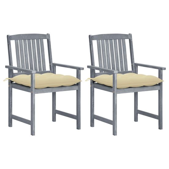 Chaises de jardin et coussins lot de 2 gris bois acacia massif