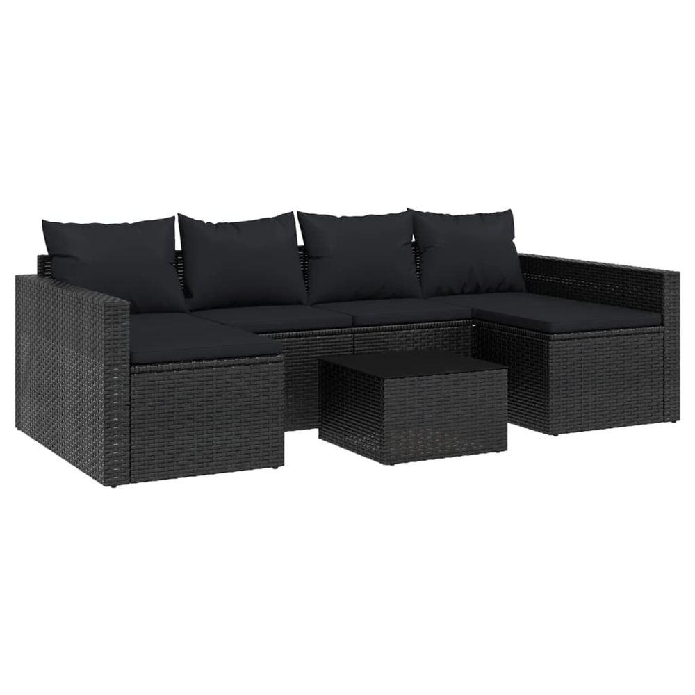 Salon de jardin 2 pcs avec coussins noir résine tressée