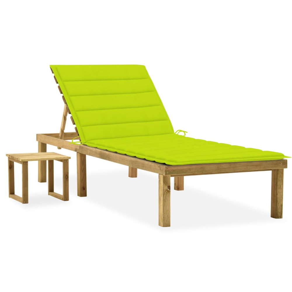 Chaise longue de jardin avec table et coussin pin imprégné bain de soleil