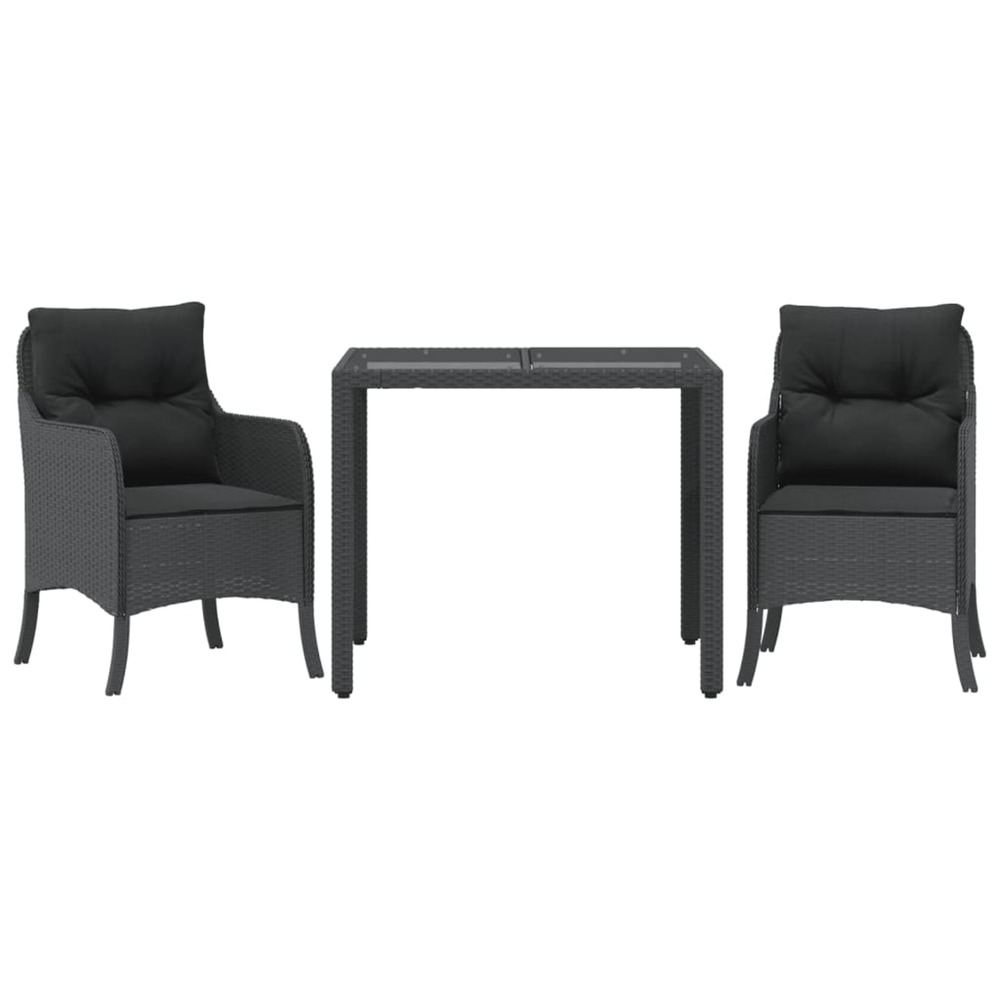 Ensemble à manger de jardin avec coussins 3 pcs noir