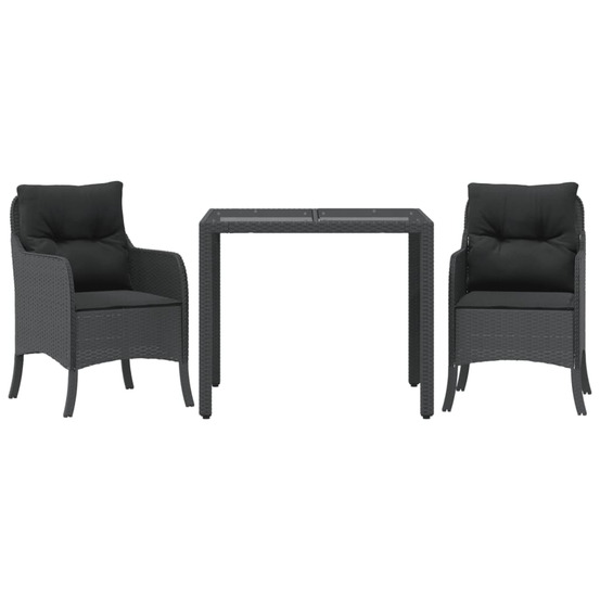 Ensemble à manger de jardin avec coussins 3 pcs noir