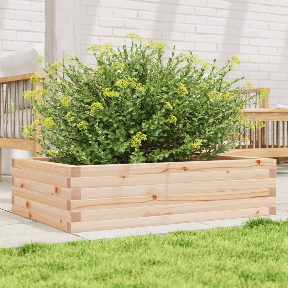 Jardinière potager rectangulaire bois massif naturel 90x60x23 cm
