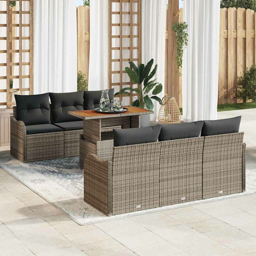 Ensemble de canapé de jardin 7 pcs gris poly rotin