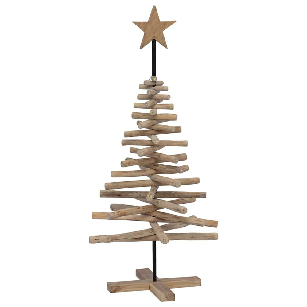 Sapin de noël avec support marron 120 cm bois de teck solide