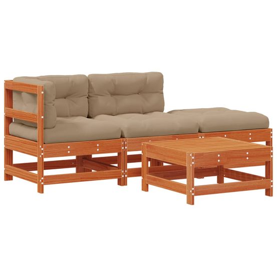 Ensemble de salon de jardin 4 pc brun cire bois de pin massif