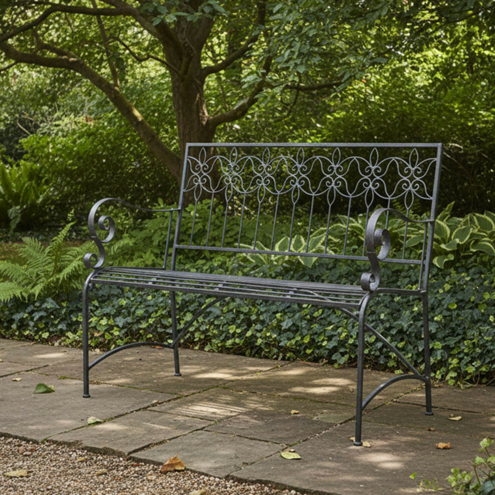 Banc jardin fer plein gris acier 114x46x91cm