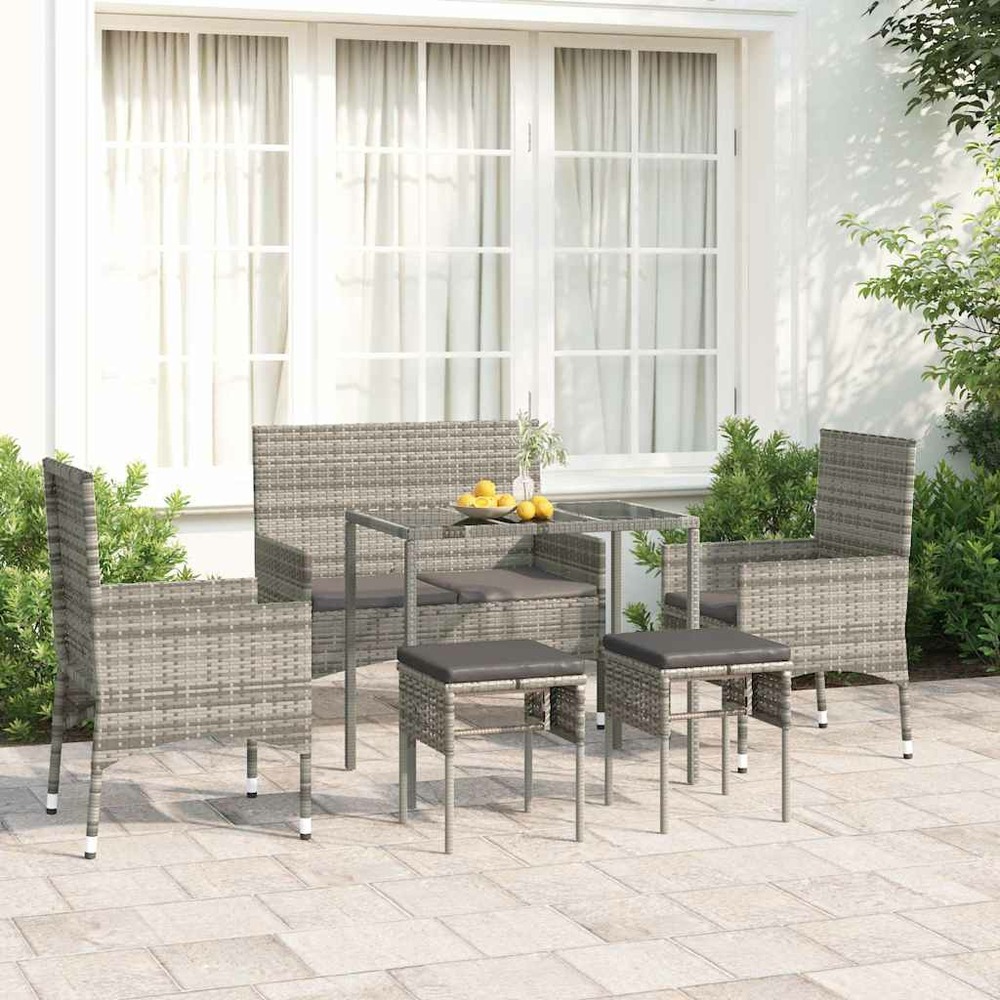 Salon de jardin 6 pcs avec coussins gris résine tressée