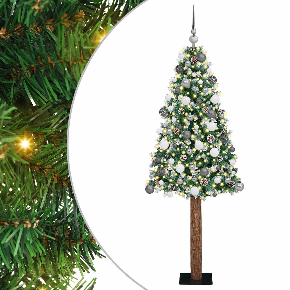Sapin de noël mince vert 180 cm pvc et bois de pin massif