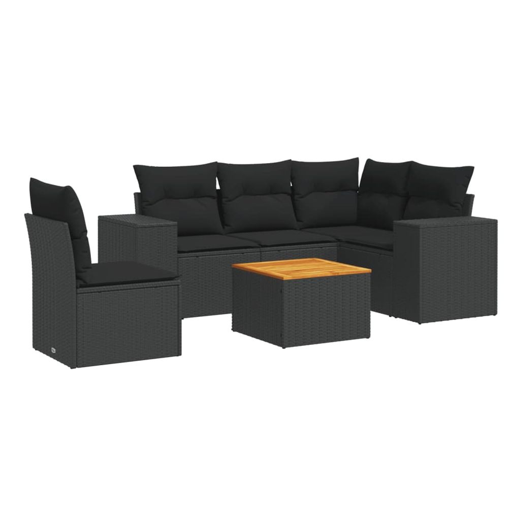 Salon de jardin 6 pcs avec coussins noir résine tressée