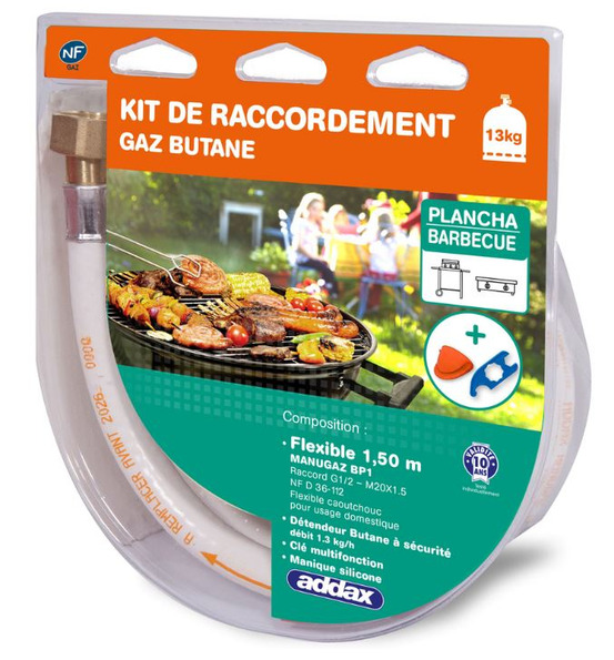 Kit de connexion butane (détendeur + tuyau 1,50m +cle) addax