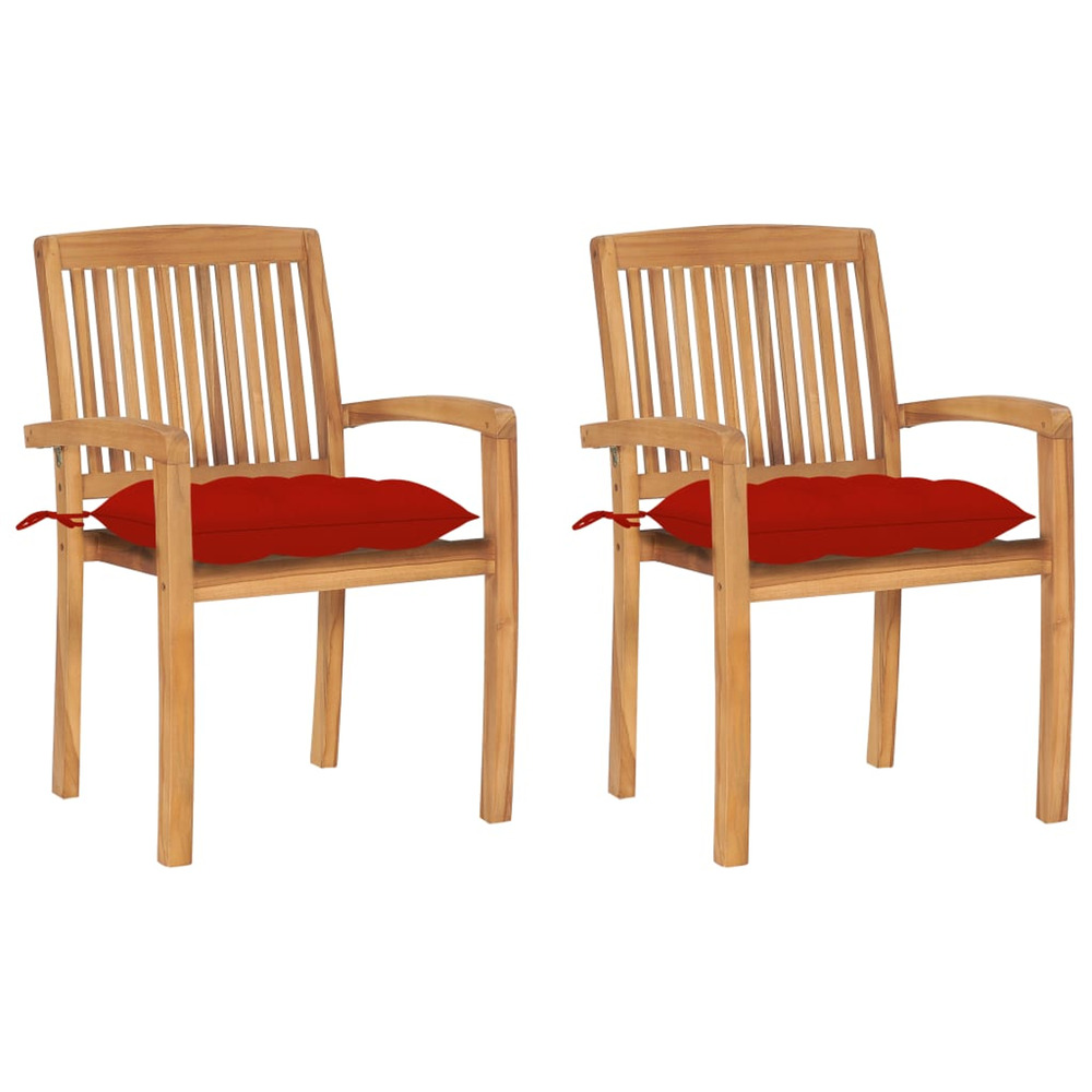Chaises de jardin lot de 2 et coussins rouge bois teck massif