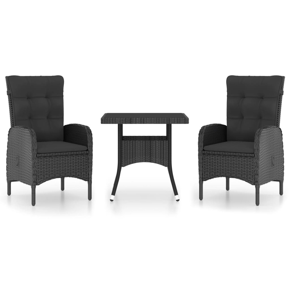 Ensemble à manger de jardin 3 pcs résine tressée et verre noir