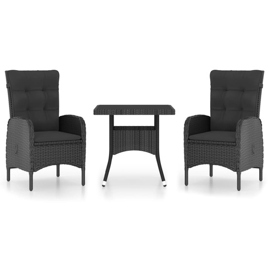 Ensemble à manger de jardin 3 pcs résine tressée et verre noir