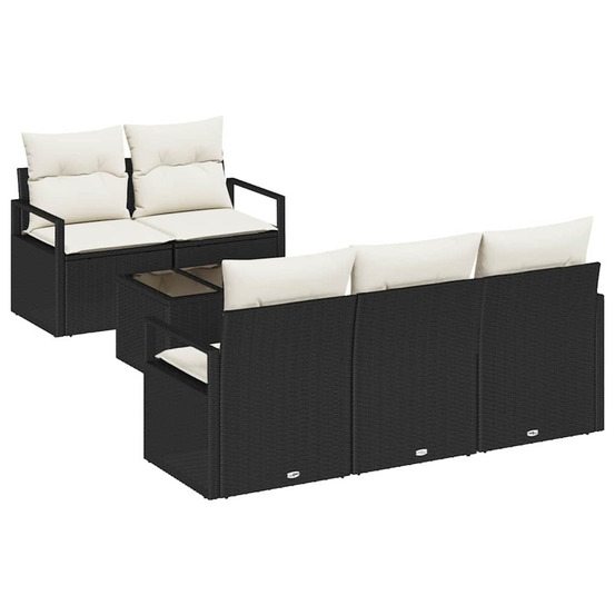 Ensemble de canapés avec coussin 6 pcs noir et crème polyrotin