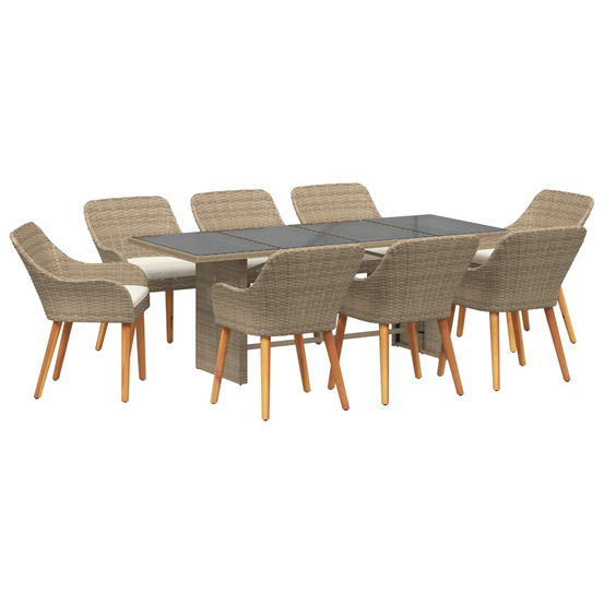 Ensemble de salle à manger pour jardin 9 pcs beige polyrotin