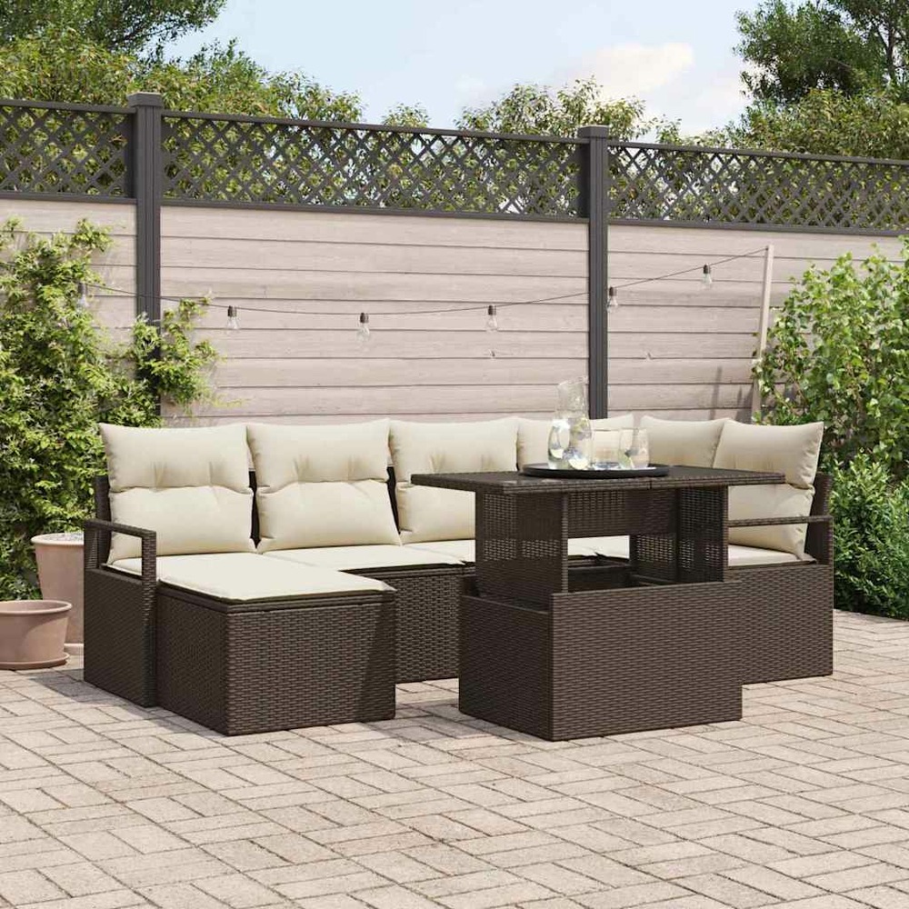 Ensemble de canapé de jardin 7 pcs marron poly rotin