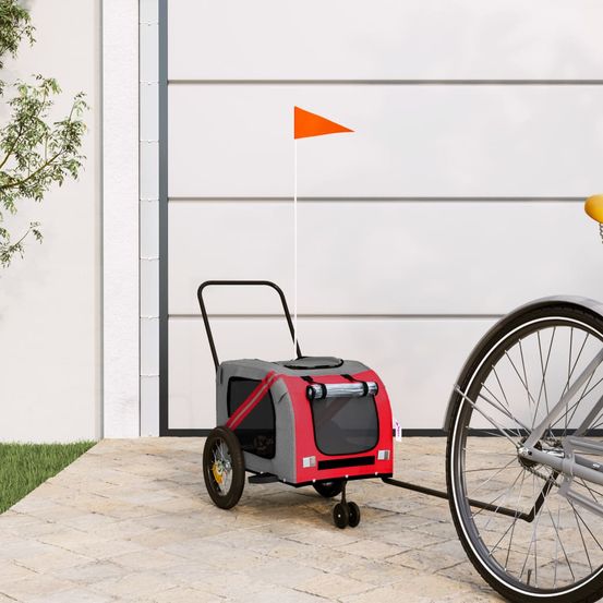 Chariot vélo petit chien en acier transport sécurisé pour balade rouge et noir